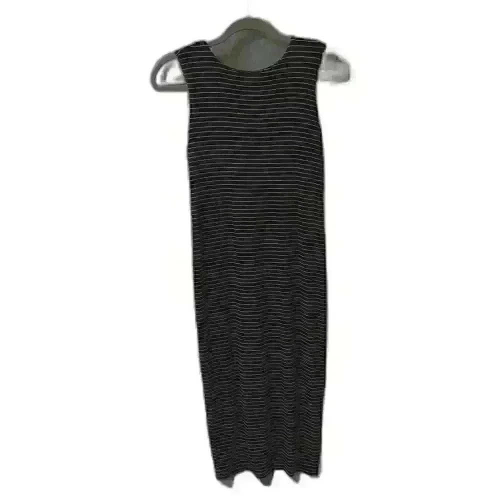 Athleta Womens XS Black White Stripe Twist Back Keyhole Stretchy Tank Midi Dress